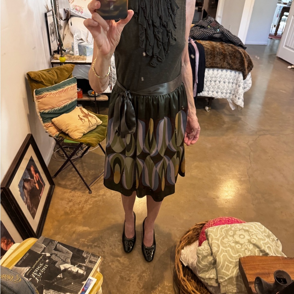 Elegant Olive Patterned A-Line Skirt